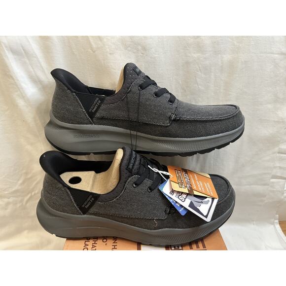 Skechers Men’s Hands Free Slip-In Lace Up Black Memory Foam Shoes Size 11 - Picture 2 of 5